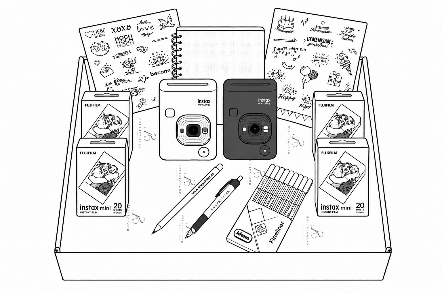 Signature Set mit zwei Instax Kameras, Sofortbildern und Gästebuch
